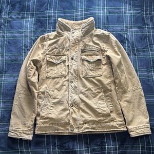Mens vintage Levi’s tan full zip snap long sleeve utility lined jacket small